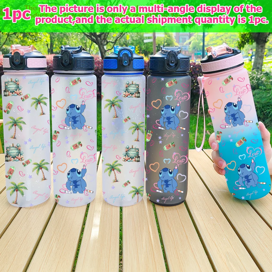 

1 шт., мультипластиковая бутылка для воды Disney, Stitch, Palm Tree с принтом 23-32 унций, портативная спортивная чашка для воды, подарок на день рождения