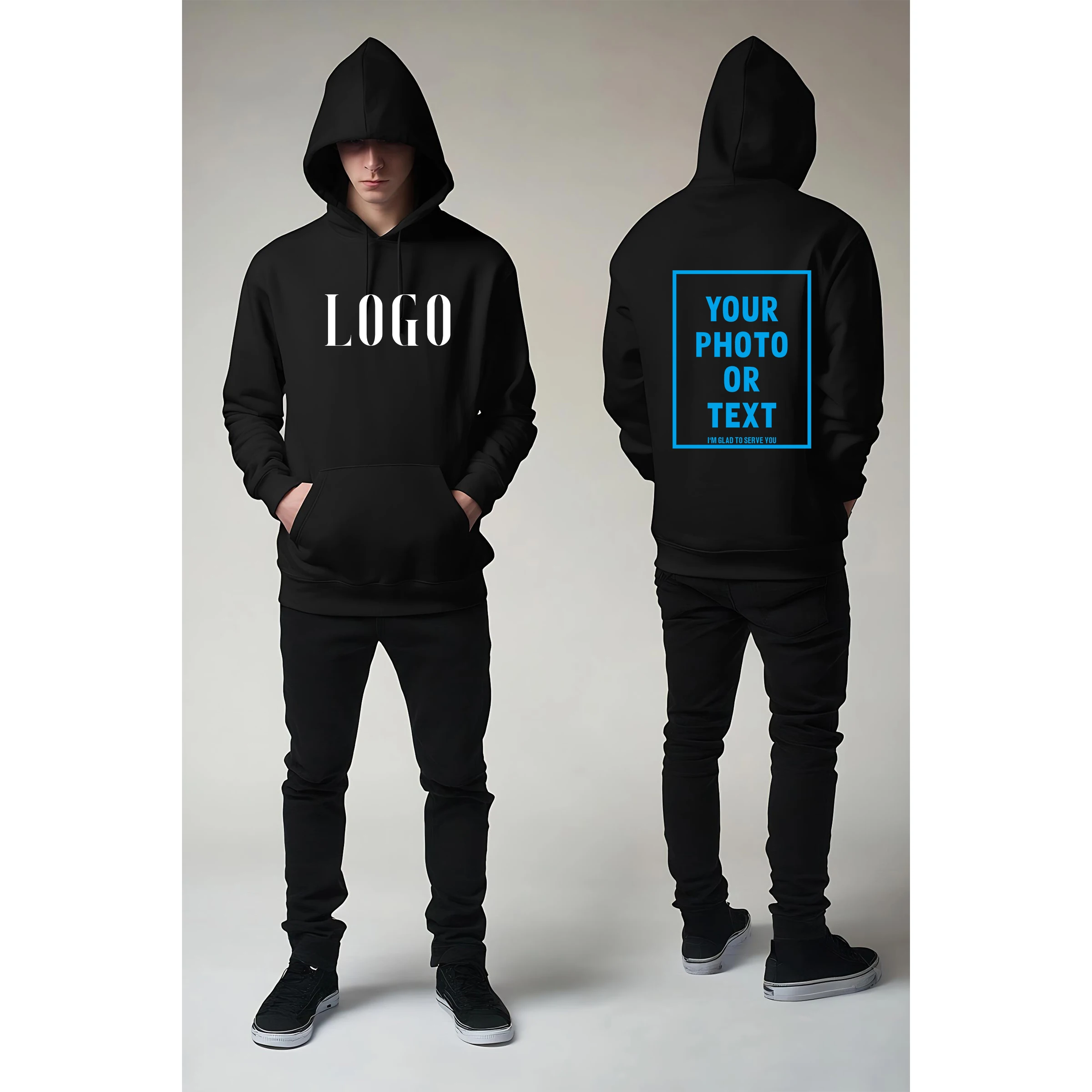

DIY customization of your brand logo 320GSM heavyweight new autumn and winter casual pure cotton quality men's top solid color h