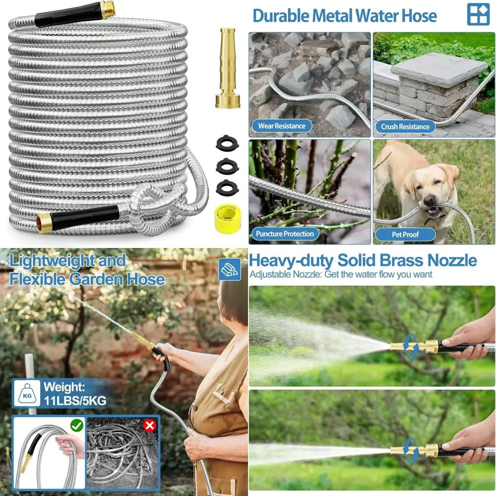 

Сверхмощный садовый шланг из нержавеющей стали длиной 100 футов с гибкой трубой и разъемами из твердой латуни 3/4, для полива на открытом воздухе