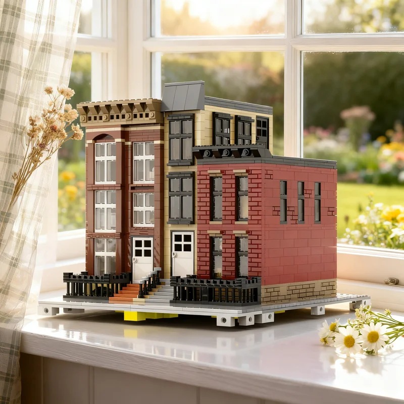 

2789 деталей MOC: Американский городской особняк, модульная модель уличной сцены, строительные блоки, креативный подарок для самостоятельной сборки, декор для демонстрации, премиум-класс для взрослых