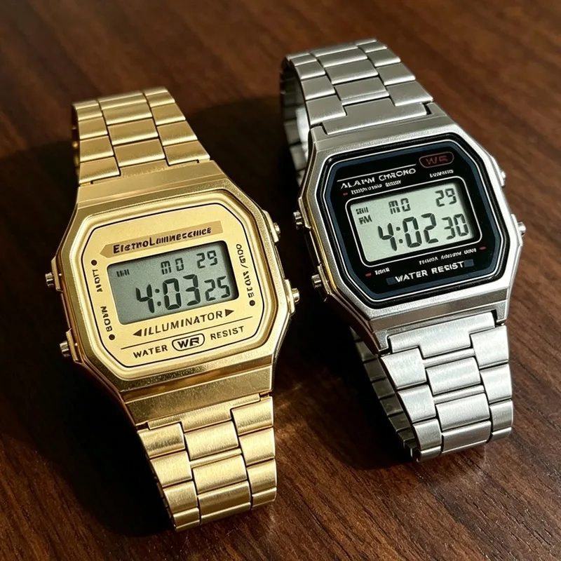 Fashion Gold Silver Stainless Steel Digital Watch Men Women Luxury LED Electronic Business Fashion Relogios Retro Classic Unisex