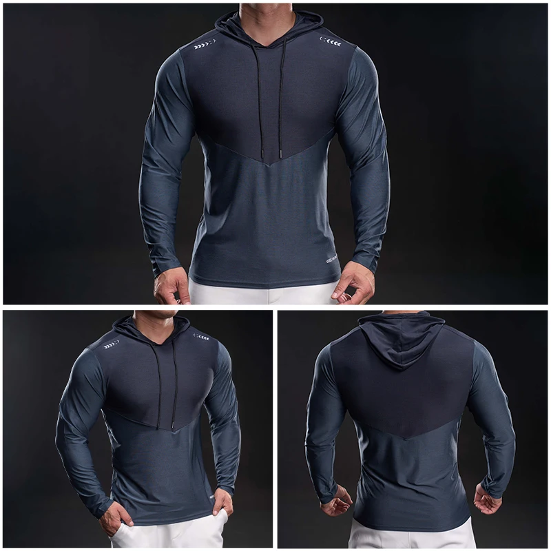 

Мужская спортивная одежда для комплексных тренировок на открытом воздухе: высокоэластичная, дышащая, облегающая, влагоотводящая, быстросохнущая, с капюшоном.