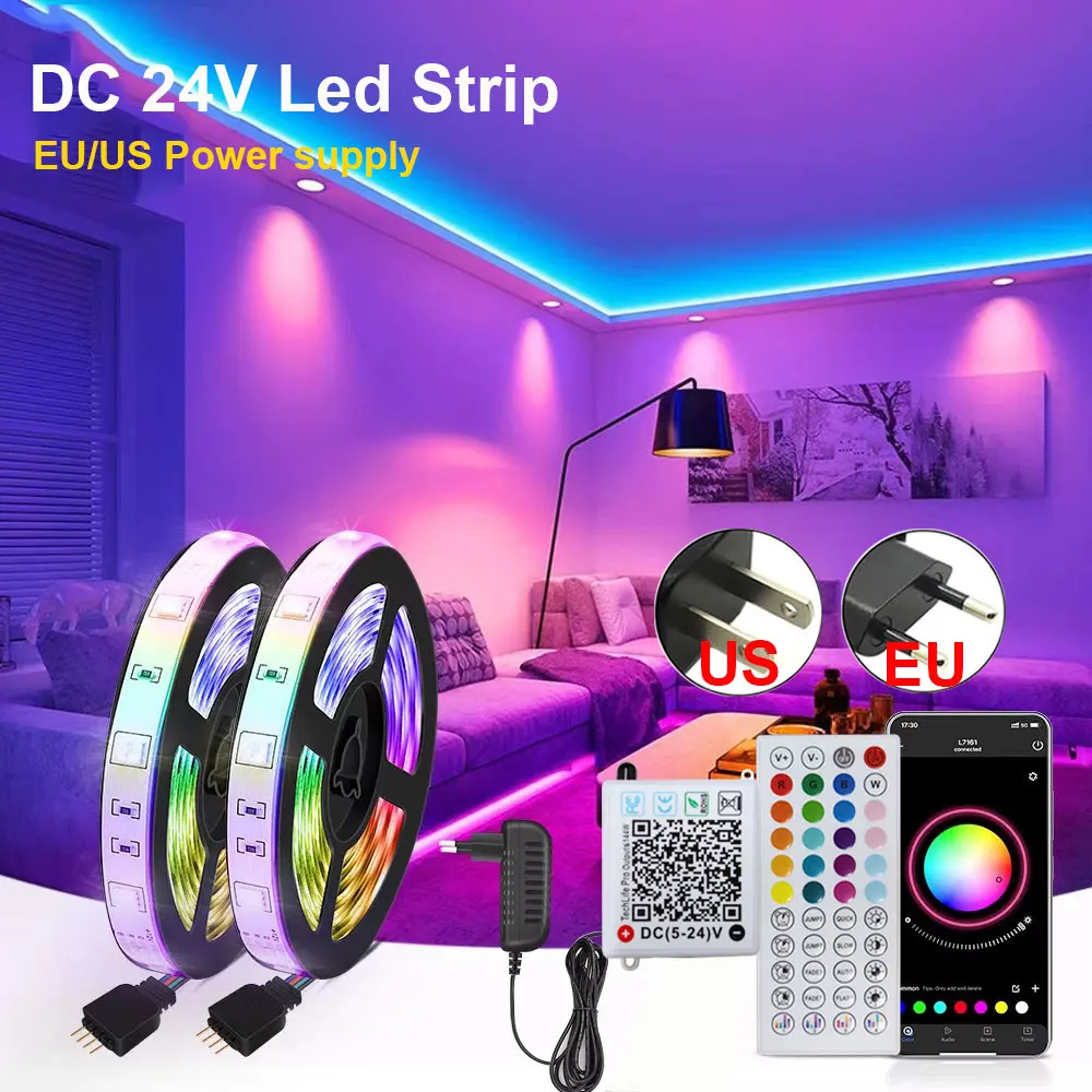5M 10M 15M 20M 30M 40M Rgb Led-verlichting Strip Voor Slaapkamer Dc 24V Bluetooth App Controle Led Tape Chain Tv Backlight Decoratie Kamer