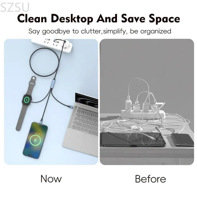 SZSU 100W 5 in 1 USB C หลายสายชาร์จ Fast CHARGING สำหรับโทรศัพท์ SmartWatch Pad สายถัก
