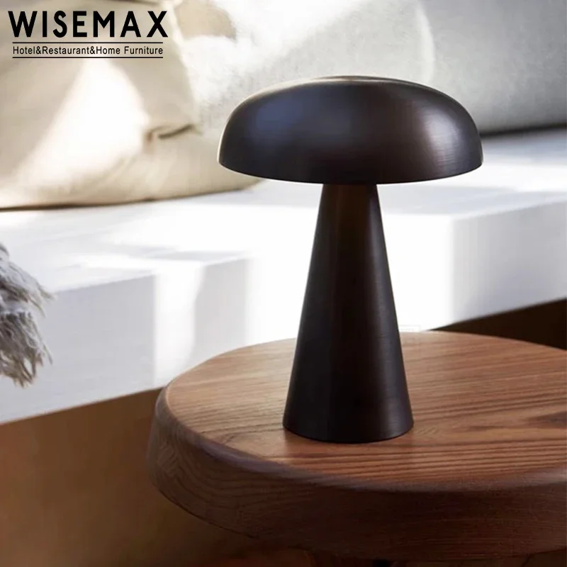 WISEMAX lampu meja bentuk jamur tanpa kabel, lampu meja dasar akrilik dengan atasan logam untuk rumah kantor Hotel furnitur