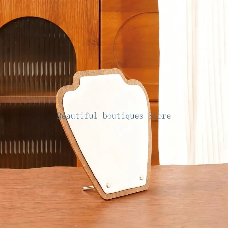 U4LF Jewelry Display Holder with Soft Fabric Panel and Wood Look Frame, Tabletop Stand for Necklaces and Earrings Use