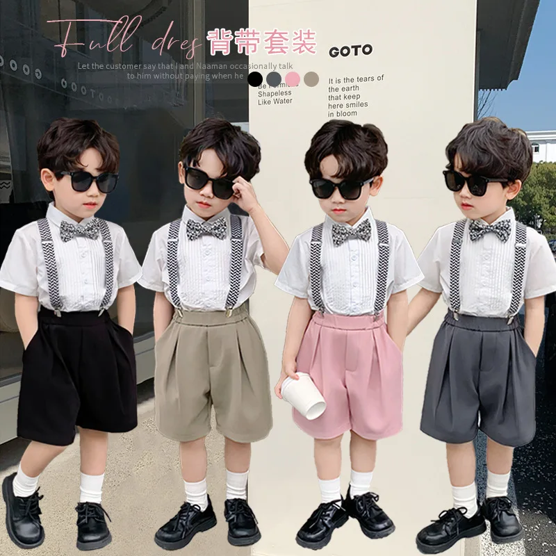 

Children Strap Shirts Pants Clothing Set Summer Boys Girls' Performance Hosting Festival Birthday Gift Dress Kids Formal Dress