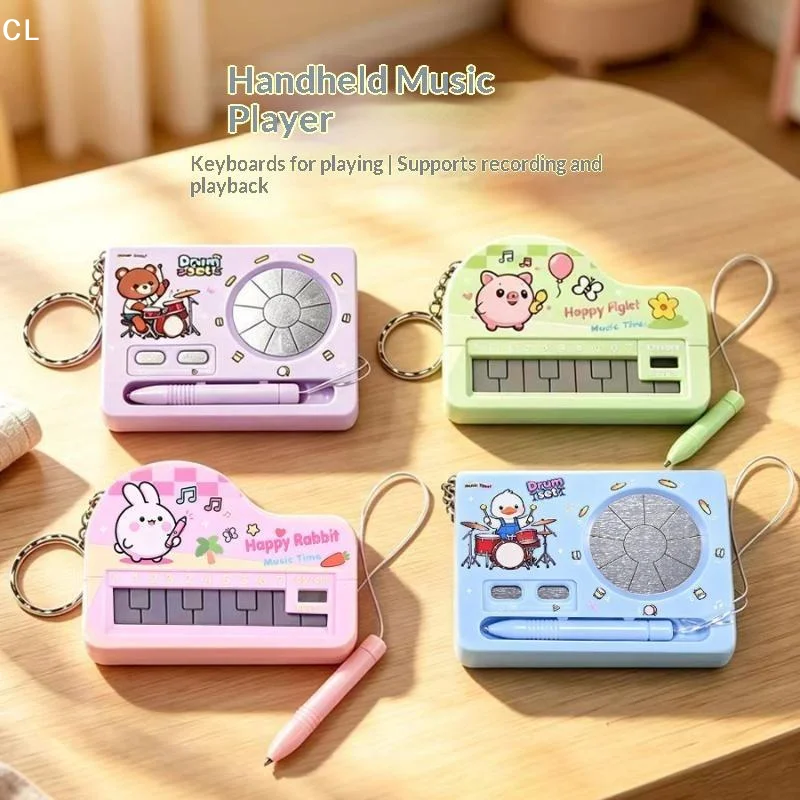 Portable Electronic Piano Keychain Built-In Sound Cartoon Rabbit Musical Instrument Keychain Penguin Novelty Musical Bag Charm
