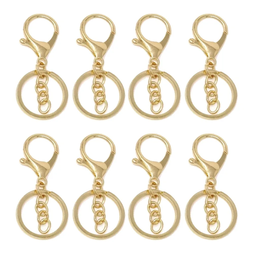 50Pcs Alloy Golden Flat Split Key Rings Golden 6.5*2.1cm Shrimp Lobster Clasp Hardware DIY Keychain Making Accessories