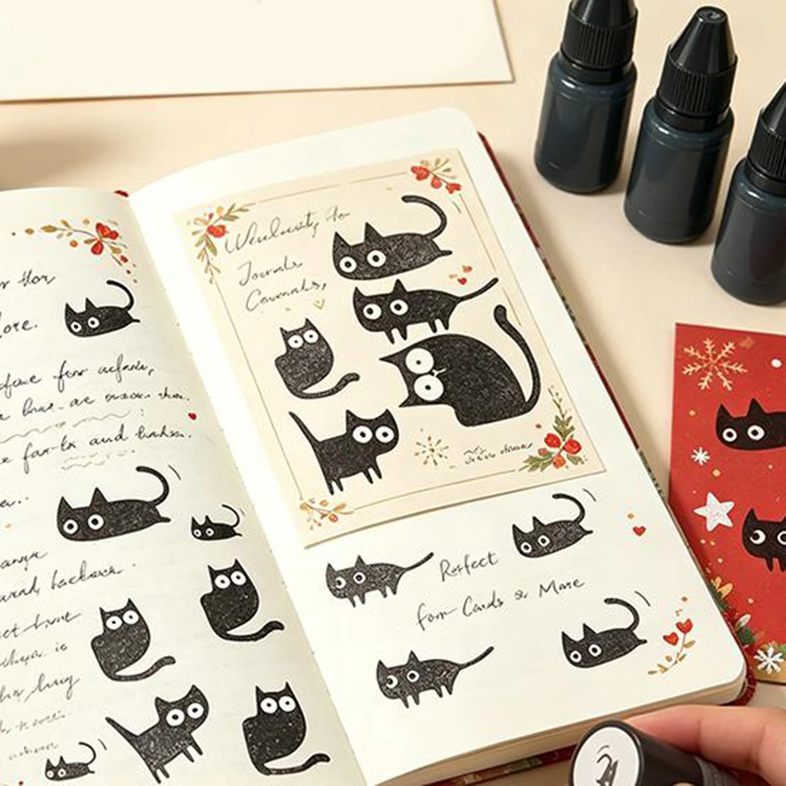 Kunststoff-Mini-Kätzchen-Stempelset, leicht und tragbar, Kawaii-Schwarzkatzenstempel für Tagebücher, Scrapbooks, Karten und Lehrerbelohnungen