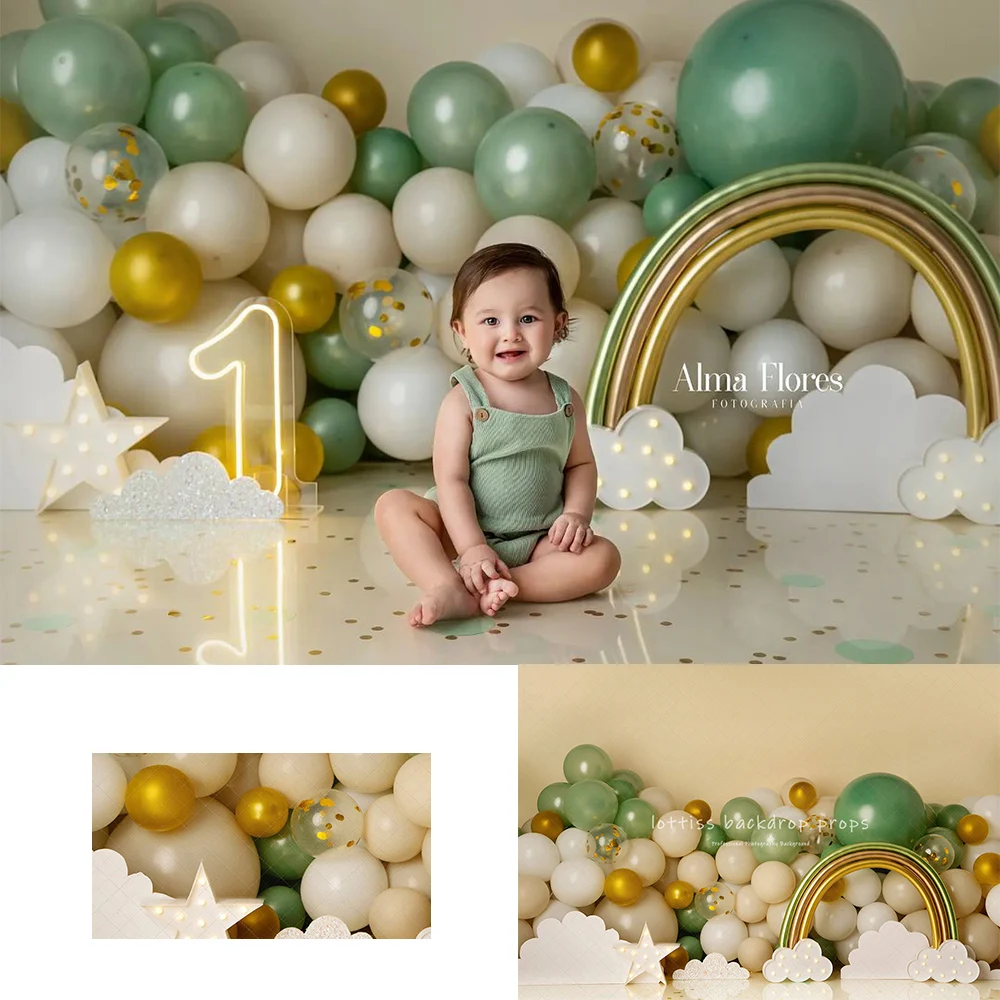 Green Gold Rainbows Backdrops Kids Baby Cake Smash Photocall Decors Child Adult Photocall Birthday Photo Backgrounds