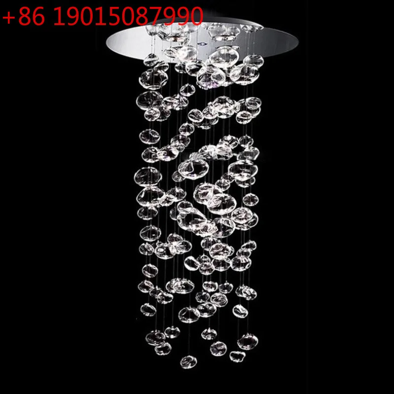

Creative restaurant crystal chandelier art bubble ball modern simple stainless steel dining table stairs light luxury lamp