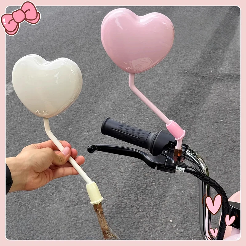 8mm Heart Shape Motorcycle Rearview Mirror HD Anti-Glare Abs Universal for Electric Bike Scooter Battery Car Convex Safety