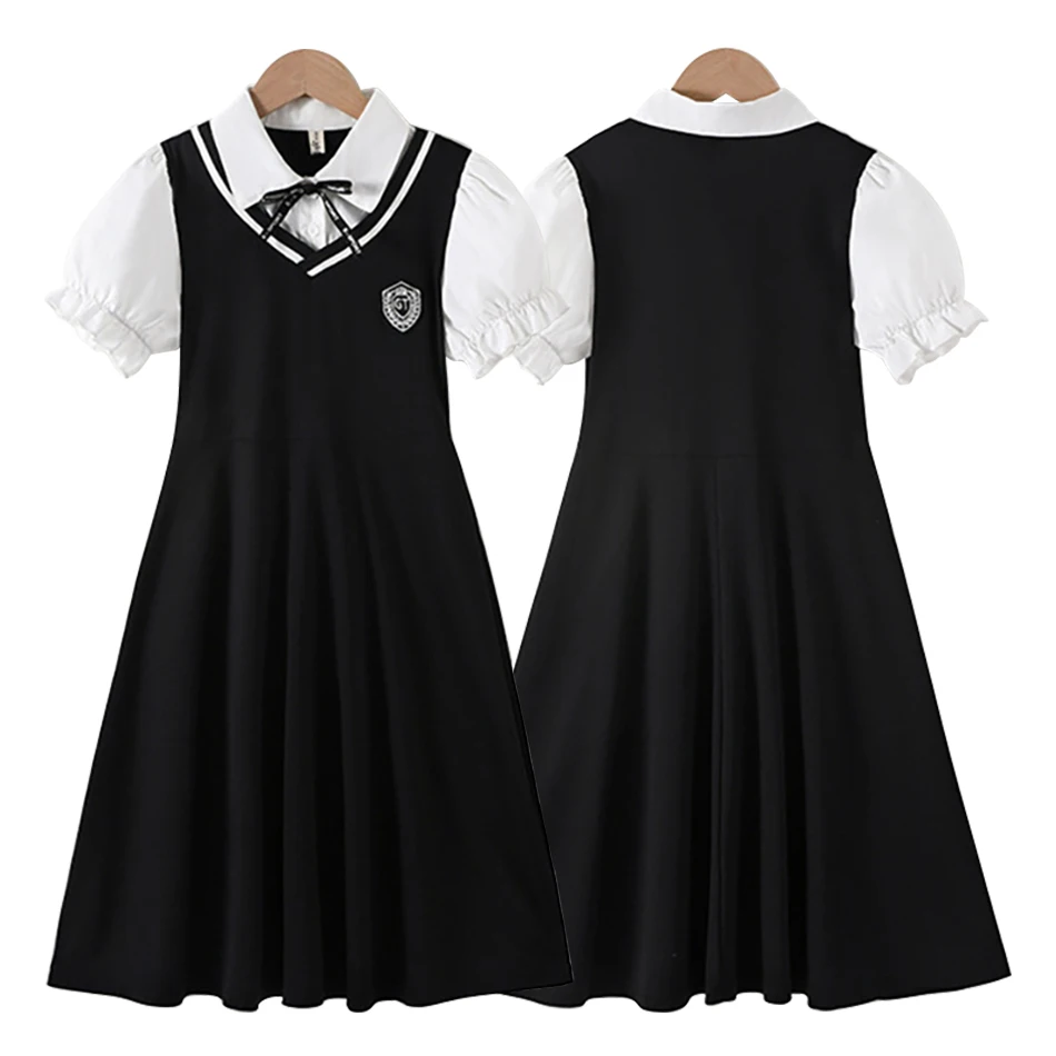 Adorable Girls Summer Fake Two Piece Shirt Collar Casual Dress Perfect School and Play Fun Design Comfortable and Style in Mind