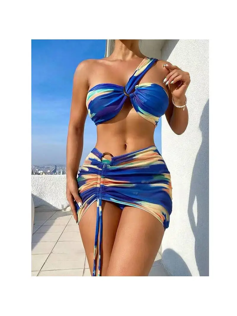 

adient Color Skirted Tee Piece Bikini Swimsuit oulder Strap Design Polyester Material Swimming Suit Sport Fitn Fan Gear