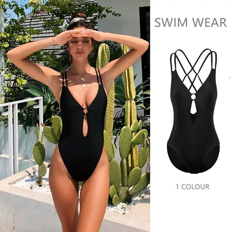 Women's One-Piece Swimsuit Black Sling Swimwear Sexy Bathing Suit For Women Bikini Hollowed out Design Swimming Wear