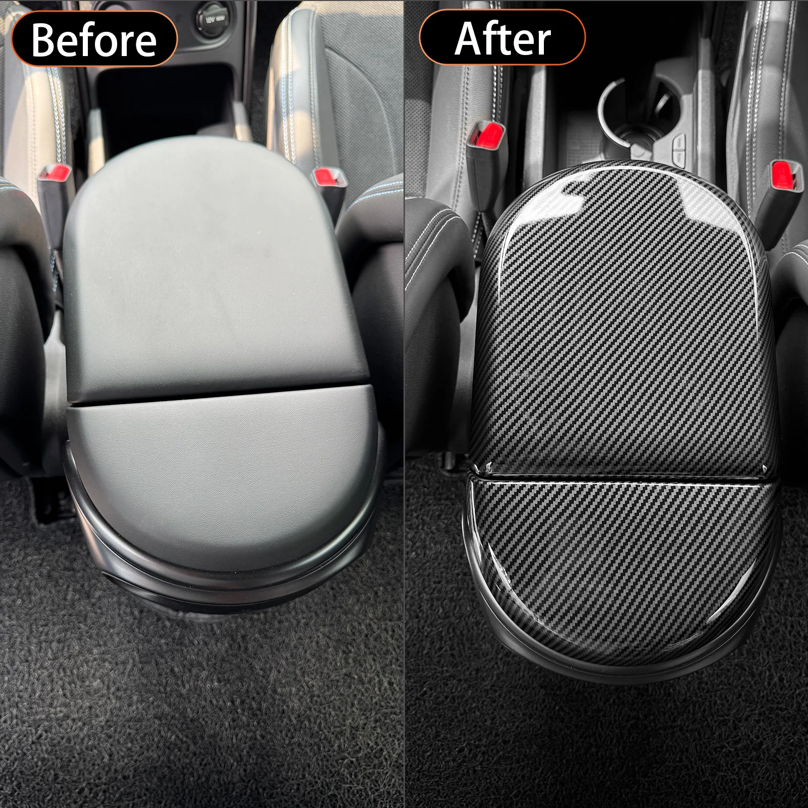 Carbon Fiber Style Central Armrest Pad ABS Decoration Cap Cover For Hyundai IONIQ 5 N 2024 LHD RHD