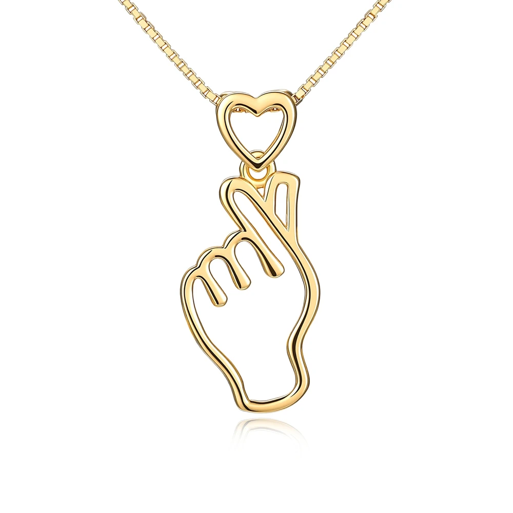 

Creativity Finger Hand Heart Gesture Pendant S925 Sterling silver Plated with 18K Gold Necklace for Woman Party Jewelry Gift