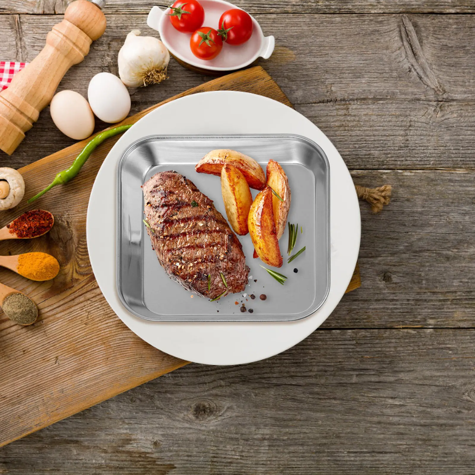 2Pcs Robust Stainless Steel Small Square Serving Trays Thickened Construction for Kitchen Restaurant Hotel Use Appetizers