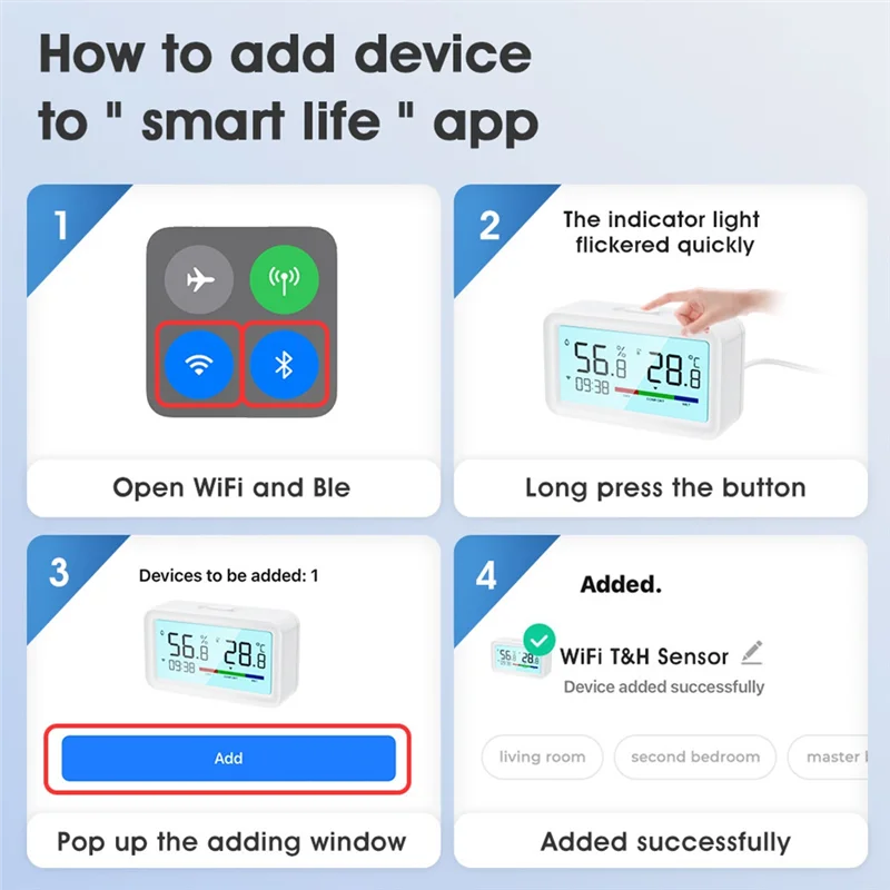 BAAG-Tuya Wifi inteligente Sensor de temperatura y humedad termómetro inalámbrico higrómetro con LCD alarma de conexión remota para el hogar-A Durab