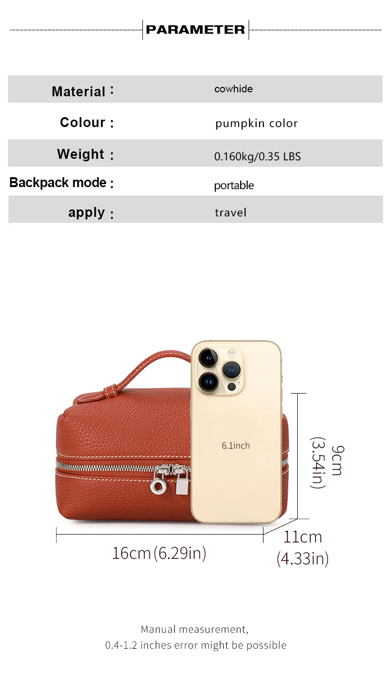 Aidanni Echtleder-Lunchbag für Damen, 2026 Neue Mini Tragbare Kosmetiktasche mit Reißverschluss, Aufbewahrungs- und Reise-Toilettentasche – Detail 4