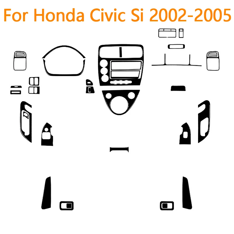 For Honda Civic Si 2002 2003 2004 2005 ABS Piano Black Various Parts Decorative Stickers Car Interior Decorative Accessories