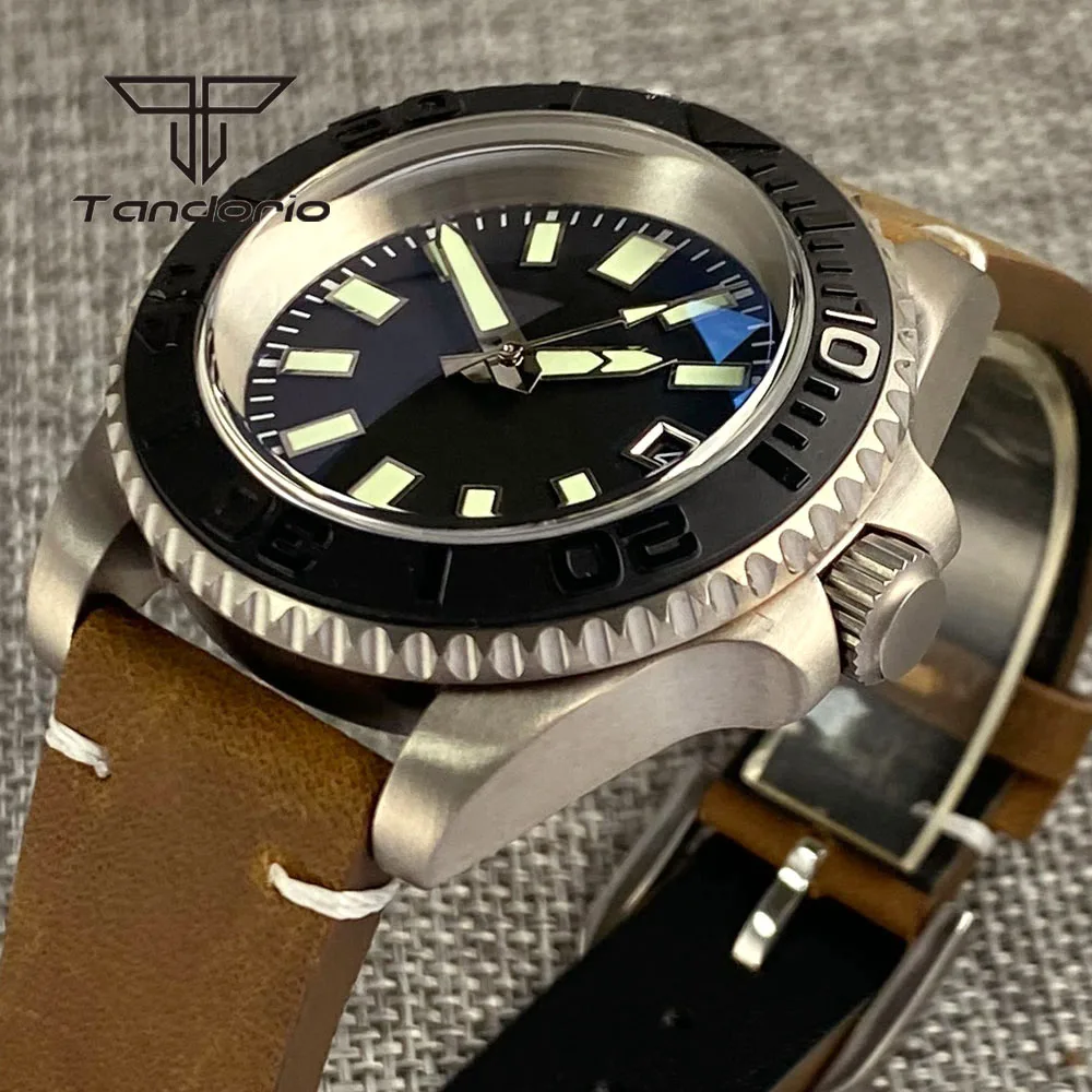 Tandorio 40mm Titanium Case Domed Sapphire Crystal Men\'s Automatic Watch Light Weight Dive Wristwatch Date Display NH35 Movement