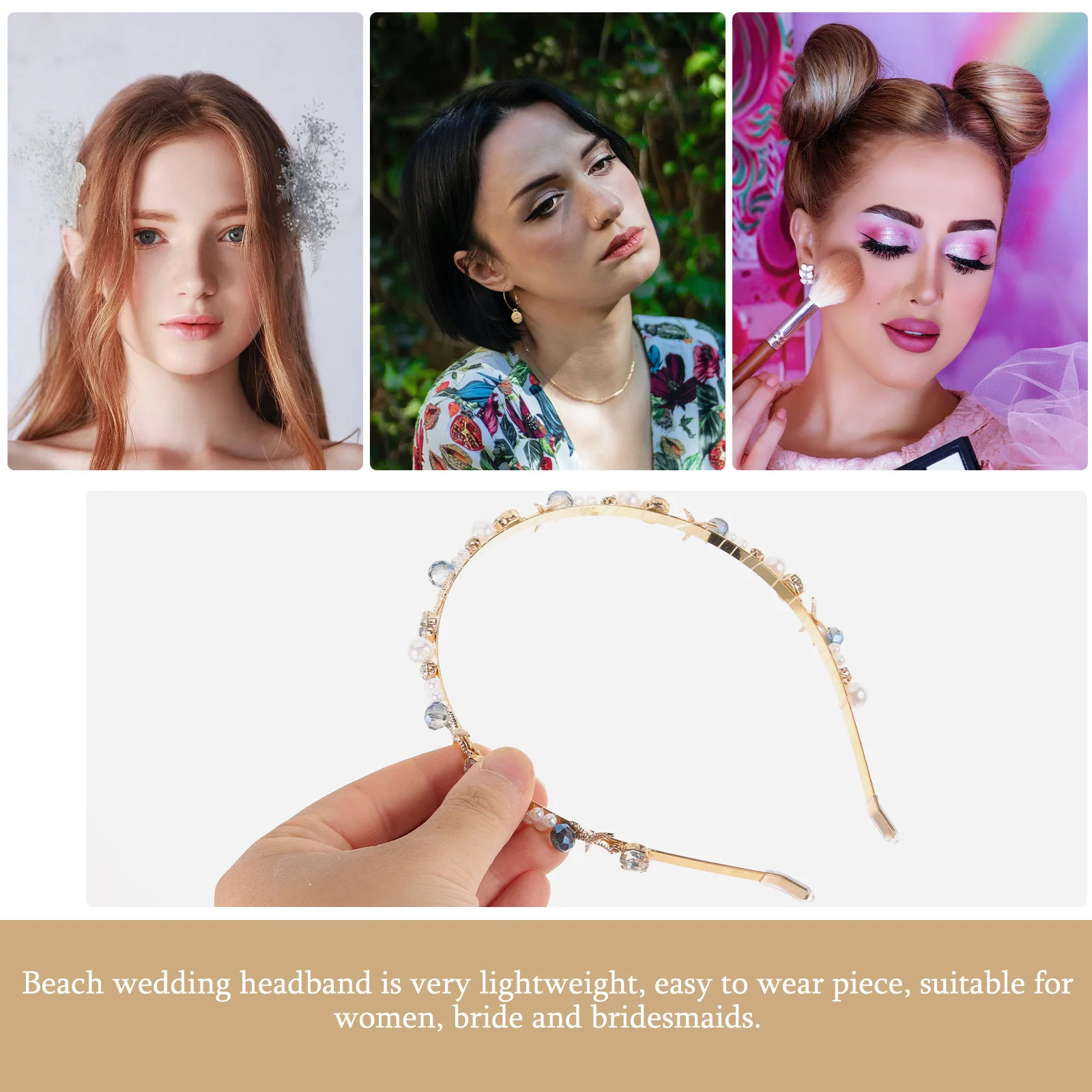 

1pcs Bridal Pearl Crystal Headband Wedding Hair Accessories Women Beach Crown Mermaid Headpiece Bridesmaid Headbands for Party