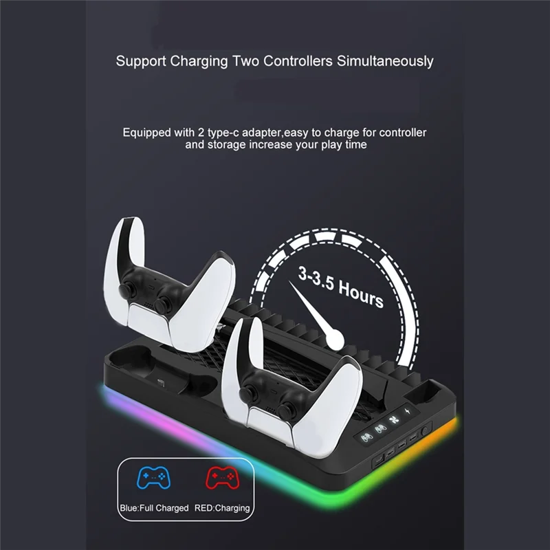 

For PS5 Charging Dock Station Vertical Stand Cooling Fan For PS5 Console Dual Controller Charger Game Accessories-Y41A