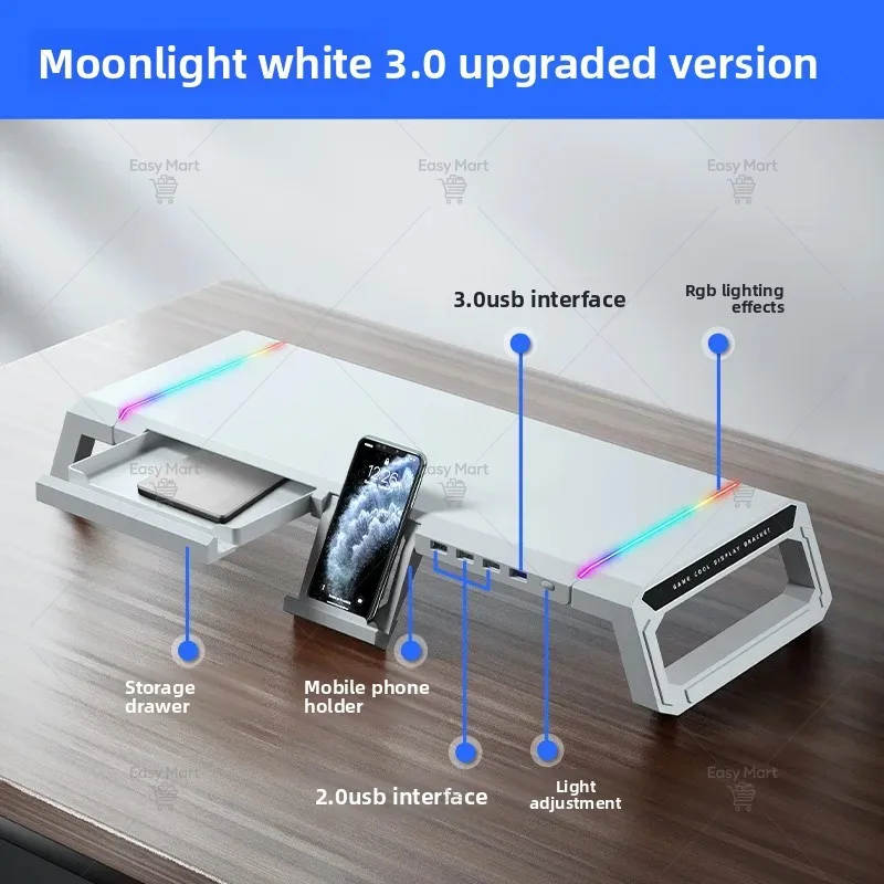 Computer Monitor Stand Riser Adjustable Folding Desktop Bracket Storage Base Multi Functional Organizer