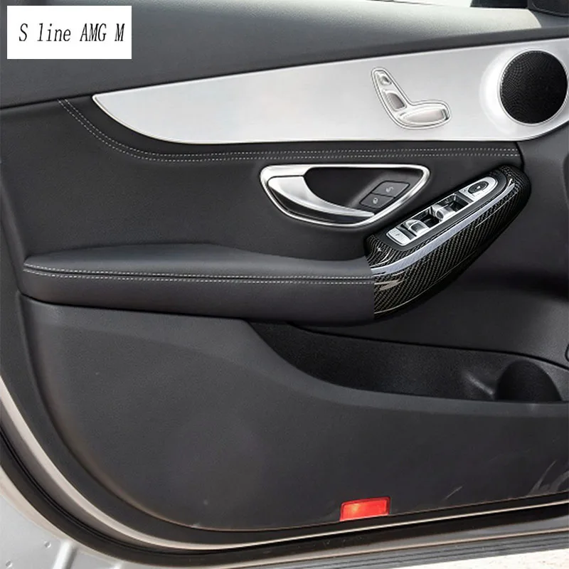For Mercedes Benz C class W205 2015-2021 RHD Carbon fiber Car Door armrest pad panel Cover sticker Trim Interior
