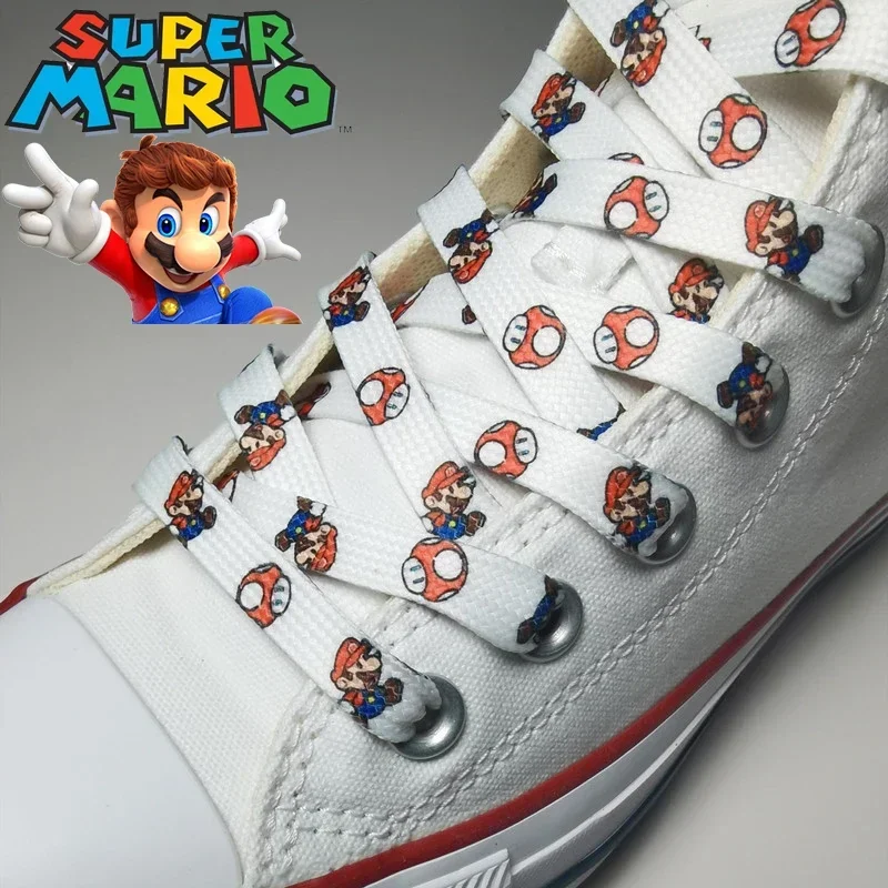 1 par de cordones de Super Mario de Anime, zapatillas de deporte de 120-150cm, cordones de zapatos sin elasticidad, cordones planos de dibujos animados, accesorios de zapatos de mujer, regalo