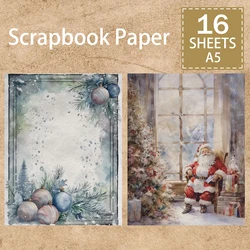 16 Sheets A5 Size Christmas Santa Elk Gift Snow View Background Vintage Grunge Journal Planning Scrapbooking