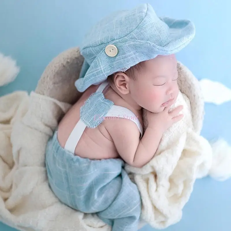 Y1ub حديثي الولادة الدعائم الصبي بوي جينتلمان يناسب رومبير مع رعاة البقر قبعة صبي حديثي الولادة ، زي صورة ممتازة للتقاط الصور #4