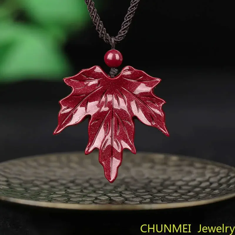 High-content maple leaf pendant with high-content imperial ore cinnabar ore, and the same adjustable necklace for men and women.