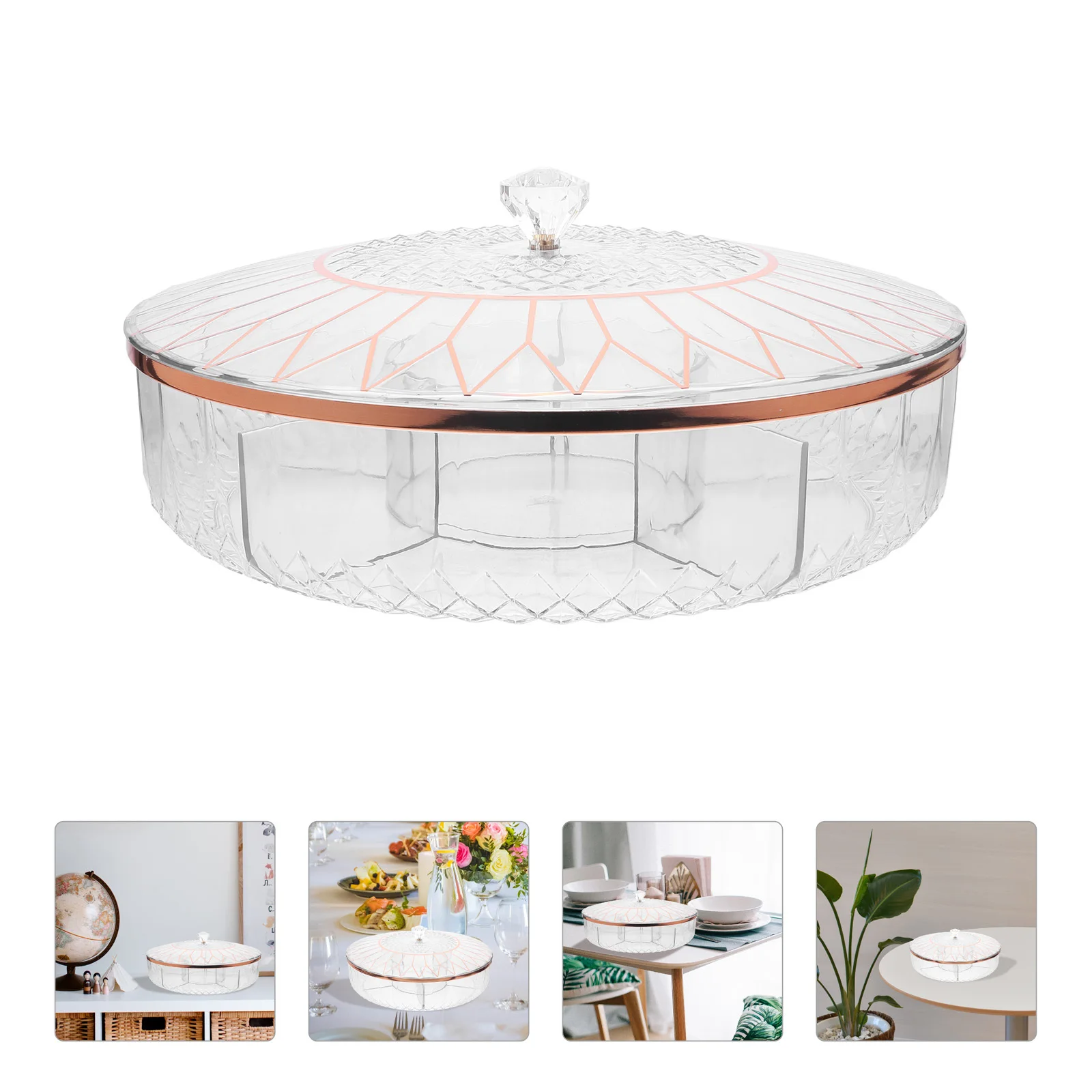 

Divided Serving Tray With Lid Snack Storage Container Fruit Nut Box Transparent Food Grade Compartment Bento Dish For Home