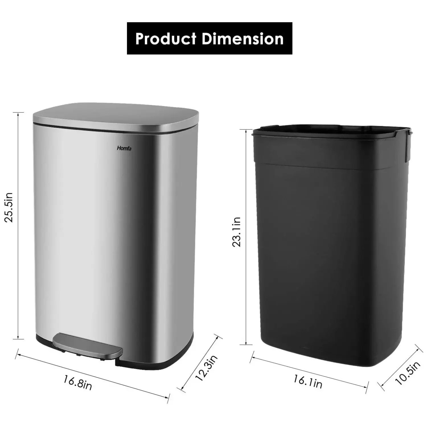 13.2 Gallon Step Kitchen Trash Can, Stainless Steel 50 Liter Trashcan for Home Office Bedroom Garage Living Room Bathroom