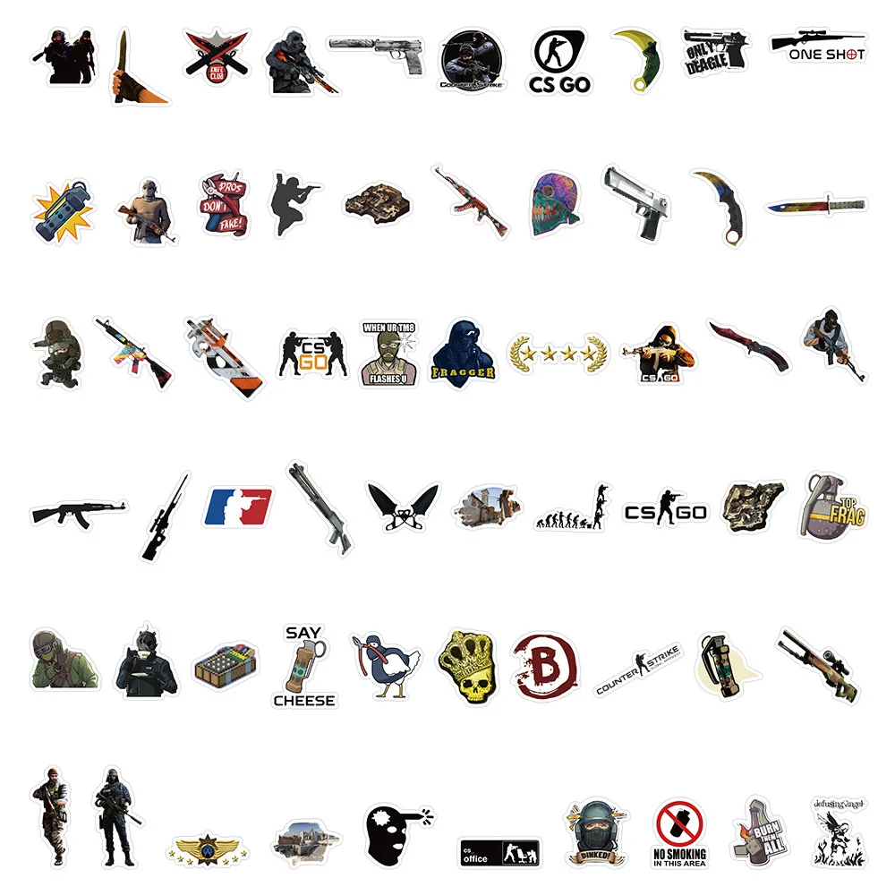 Autocollant CSGO de jeu de tir, 10/60 pièces, dessin animé Cool Graffiti, décoration pour ordinateur portable, Skateboard, tasse d'eau, autocollants imperméables, jouets pour enfants, DIY bricolage