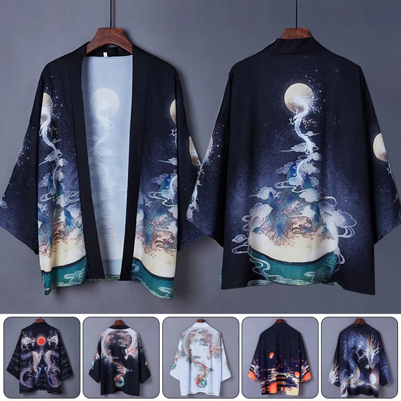Yukata Haori Men Japanese Kimono Cardigan Men Samurai Costume Clothing Kimono Jacket Male Loose Japanese Style Kimono Shirts