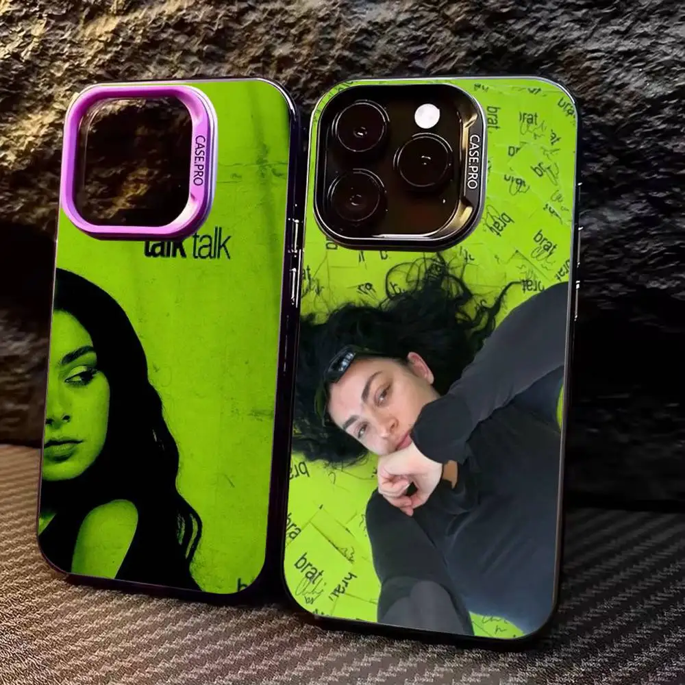 Cantor c-charli xcx braat capa de telefone para iphone17,16,15,14,13,12,11 pro max roxo colorido banhado a prata dentro da capa de telefone