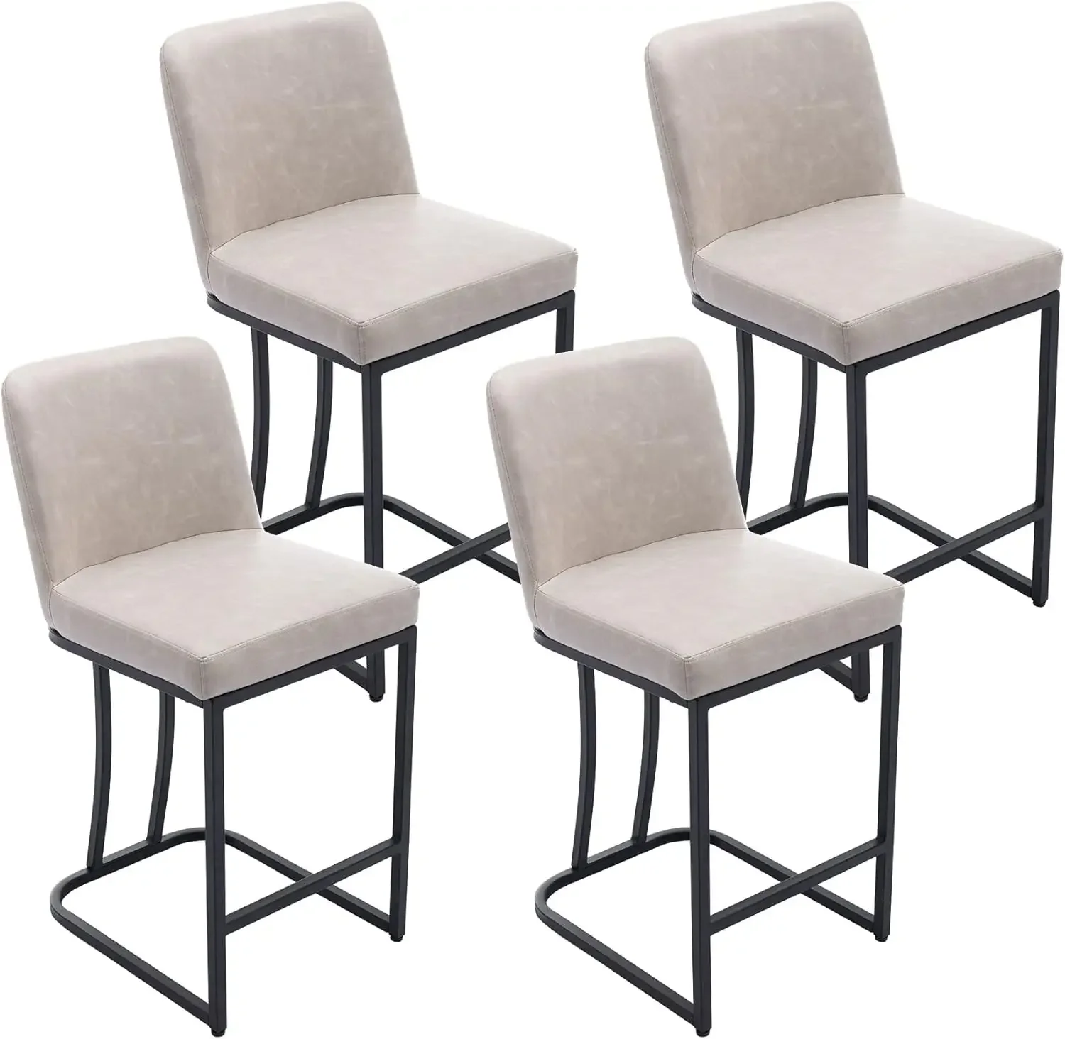 

Faux Leather 24" H Counter Height Barstools with Back Mid Century Modern Upholstered Counter Stool Chairs with Metal Frame