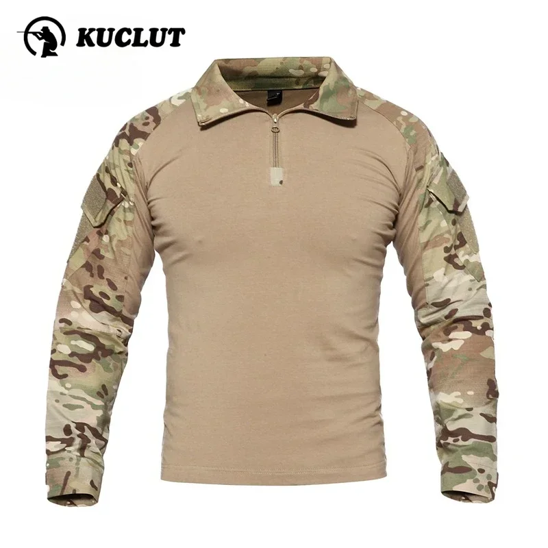 Outdoors Tactics Half Zipper T-Shirt Men Stand Collar Wear Resistant Breathable Top Long Sleeve Camouflage Comfortable Pullover