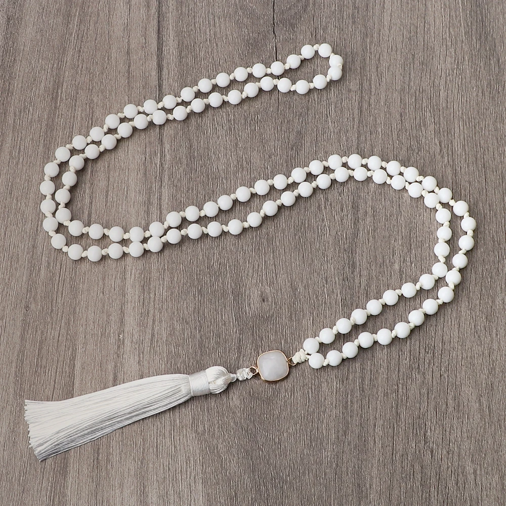 108 Mala White Porcelain Beads Charm Pendant Necklace Women Men Multilayer Healing Tassel Bracelet&Necklace Jewelry Gift New