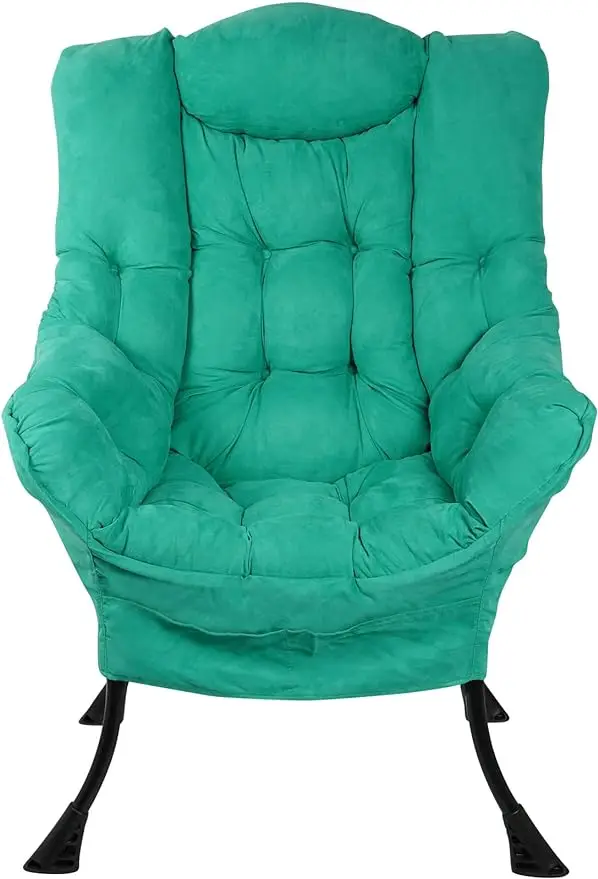 Modern Soft Accent Chair Living Room Upholstered Single Armchair High Back Lazy Sofa (Teal)