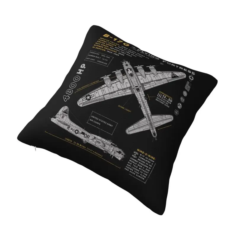 Custom Vintage B-17 Flying Fortress Spitfires Luxury Pillow Cover Fighter Plane WW2 War Pilot Aircraft Airplane Car Cushion