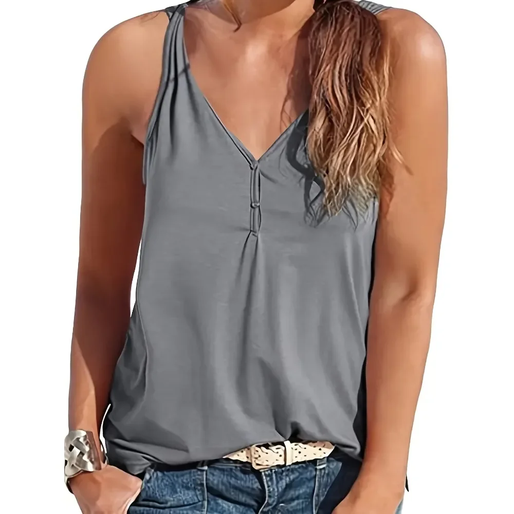 

Plus Size Women Casual Sleeveless Loose Tank Top Summer Button Tank Top Women's Casual Sleeveless Square Neck Vest