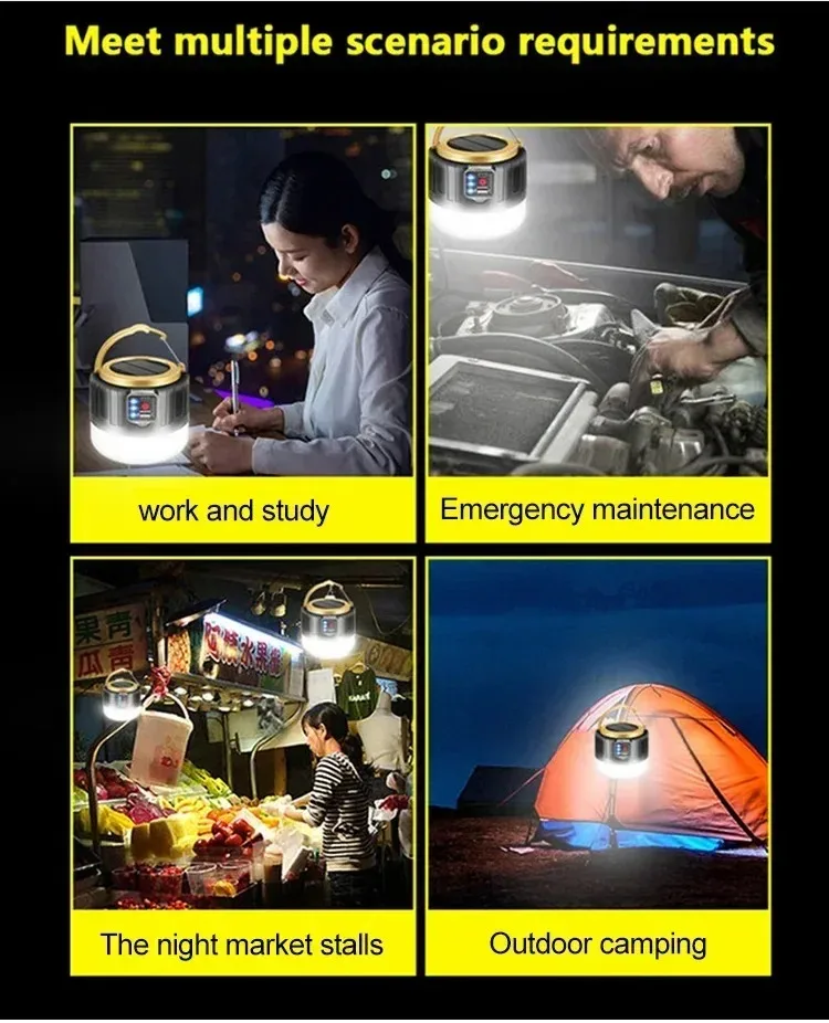 Portable Solar Camping Light Power Bank LED Lanterns With Remote Control Waterproof Outdoor Tent Light Rechargeable Flashlight