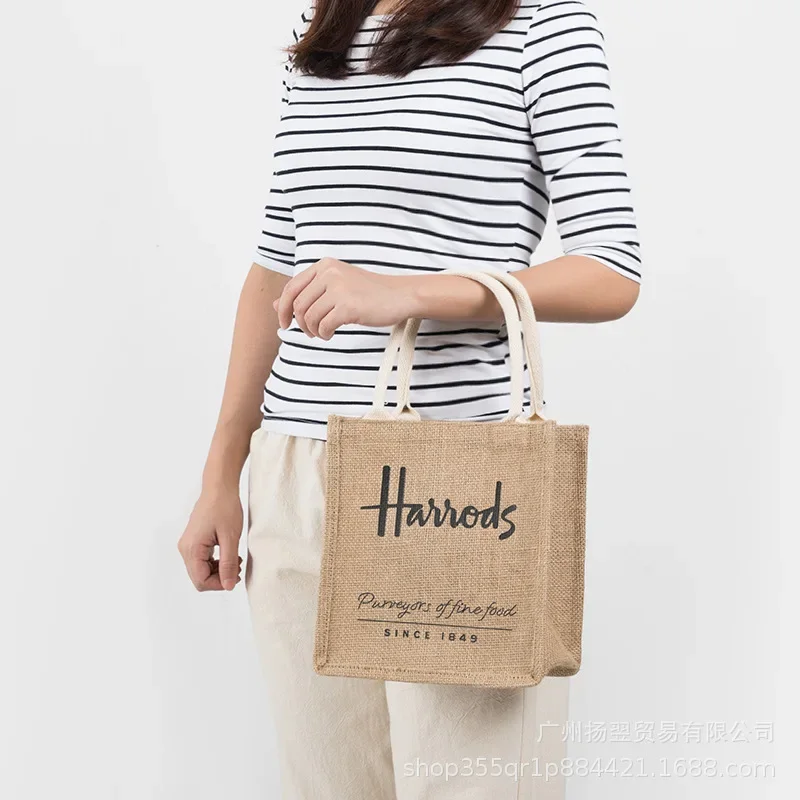 Harrods Linen Tote Shopper Bag Jute Bag PURVEYORS OF FINE FOOD REUSABLE Bag Beautiful