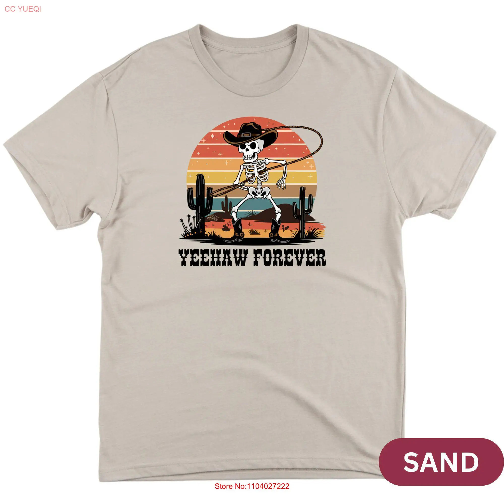 Yeehaw Forever Skeleton Cowboy T Shirt Vintage Western Sunset SweaT Funny Mug Lover  long or short sleeves