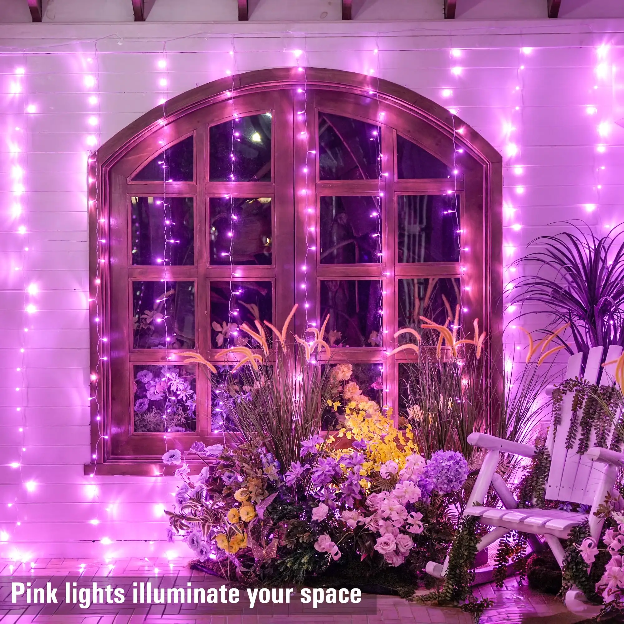 300 LED 3M*3M Curtain Lights, Pink String Lights for Bedroom, 9.8x9.8 ft | Plug in Hanging Lights with Remote, For Dorm, Window, Wall, Birthday Party, Girls' Room, Valentine's Day Indoor Outdoor Decor